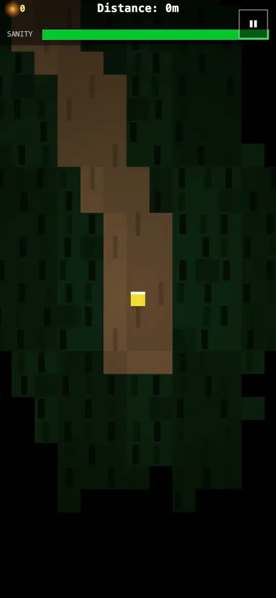 The playable web prototype, a top down view of a path winding through the forest